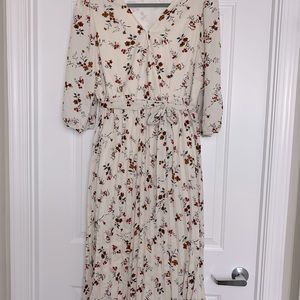 White/Cream & Red Flower Pleated Sundress